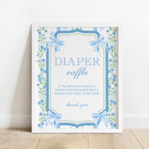 Póster Blue Bow Boy Baby Shower Diaper Raffle