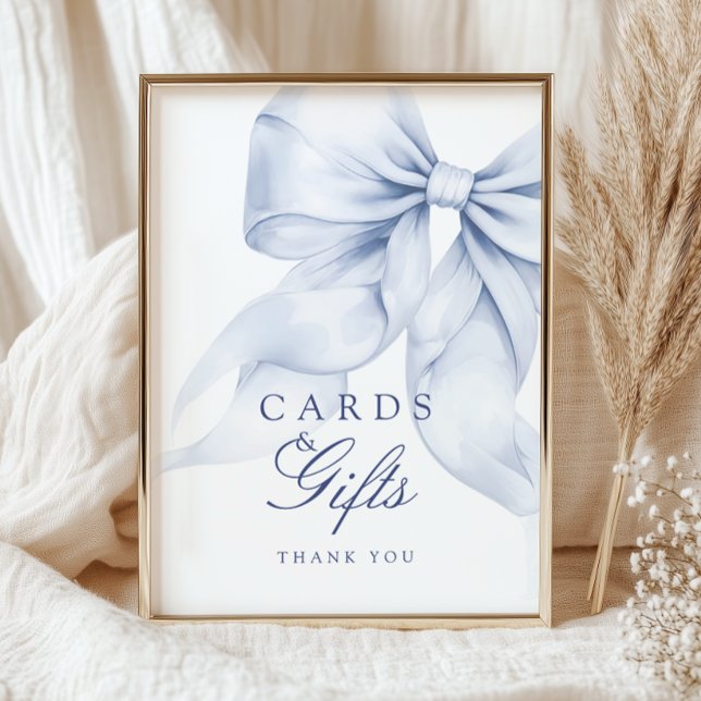 Póster Blue Bow Bridal Shower Cards & Gifts Table Rótulo (Subido por el creador)