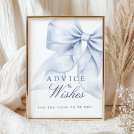 Póster Blue Bow Bridal Shower Consejos y Rótulo de mesa d