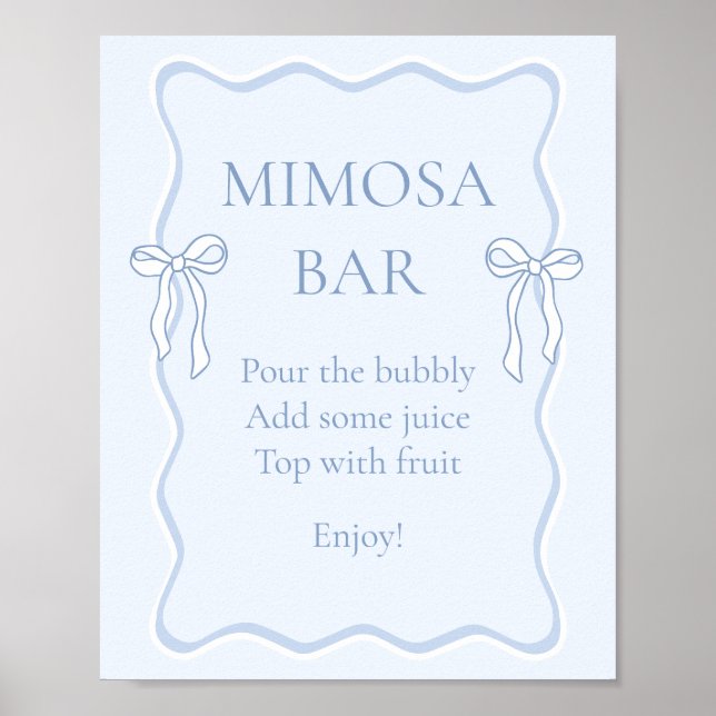 Póster Blue Bow Bridal Shower Mimosa Bar (Frente)