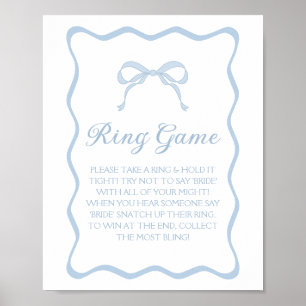 Póster Blue Bow Bridal Shower Ring Game