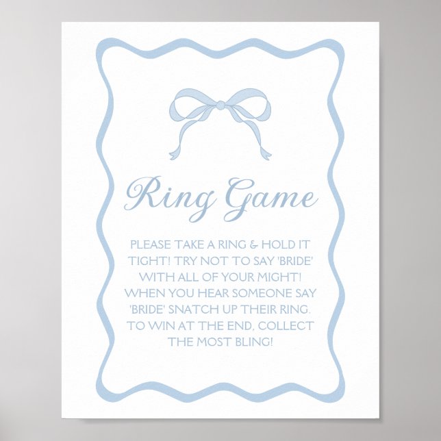 Póster Blue Bow Bridal Shower Ring Game (Frente)