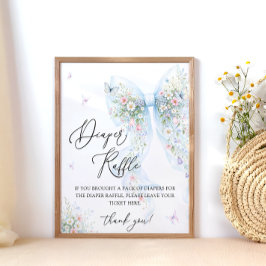 Póster Blue Bow Butterfly Baby Shower Diaper Raffle