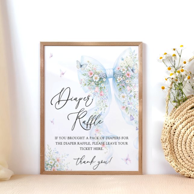 Póster Blue Bow Butterfly Baby Shower Diaper Raffle (Subido por el creador)