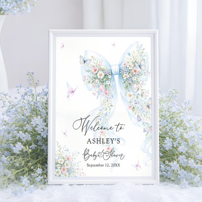 Póster Blue Bow Butterfly Baby Shower Welcome (Subido por el creador)