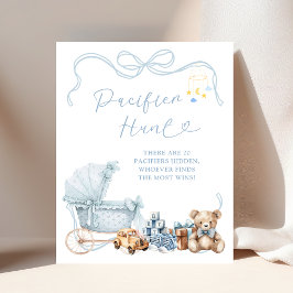 Póster Blue Bow Carriage Baby Shower Pacifier Hunt Poster