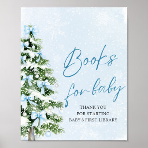 Póster Blue Bow Christmas Tree Baby Shower Books para el