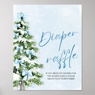 Póster Blue Bow Christmas Tree Baby Shower Diaper Raffle