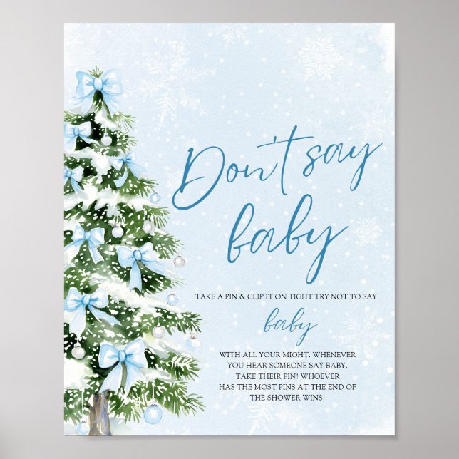 Póster Blue Bow Christmas Tree Baby Shower Don't Say Baby (Frente)