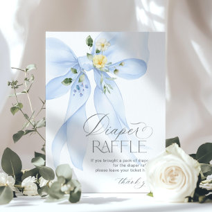 Póster Blue Bow Diaper Raffle Floral Bebé ducha
