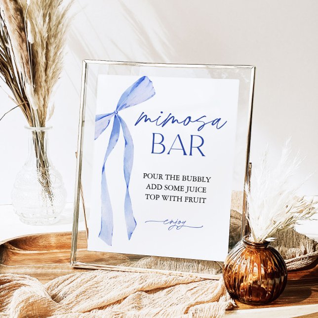 Póster Blue Bow Mimosa Bar Bridal Shower Rótulo (Subido por el creador)
