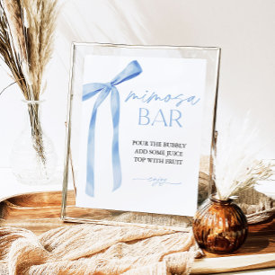 Póster Blue Bow Mimosa Bar Bridal Shower Rótulo