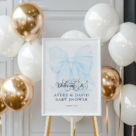 Póster Blue Bow Modern Elegant Baby Boy Shower