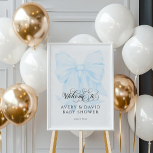 Póster Blue Bow Modern Elegant Baby Boy Shower