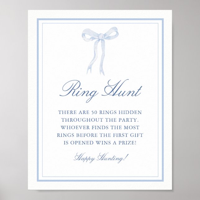 Póster Blue Bow Ring Hunt Ring Game Bridal Shower (Frente)