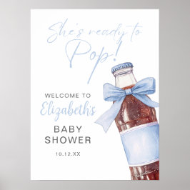 Póster Blue Bow Soda Bottle Baby Shower Welcome Sign