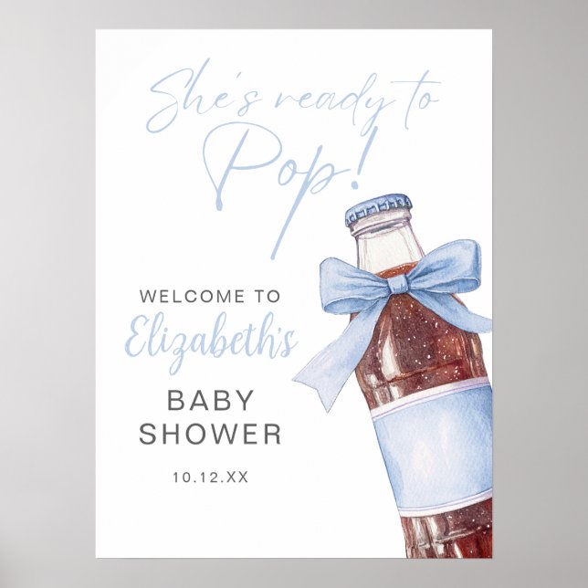 Póster Blue Bow Soda Bottle Baby Shower Welcome Sign (Frente)