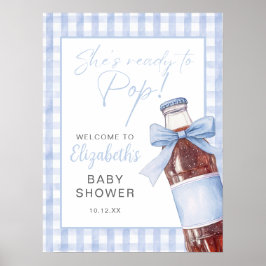 Póster Blue Bow Soda Bottle Baby Shower Welcome Sign