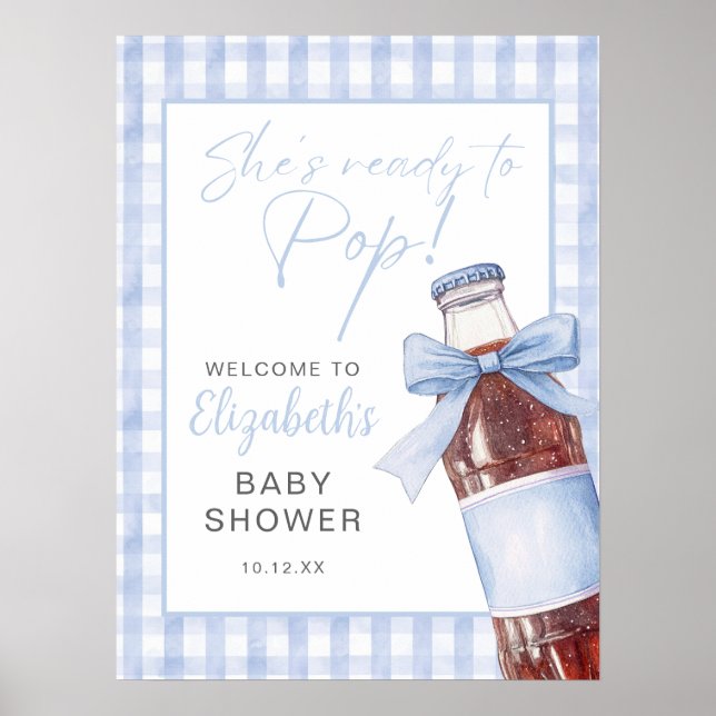 Póster Blue Bow Soda Bottle Baby Shower Welcome Sign (Frente)