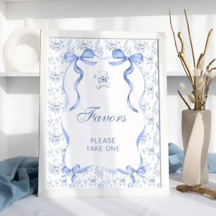 Póster Blue Bow Toile Bear Baby Shower Favors
