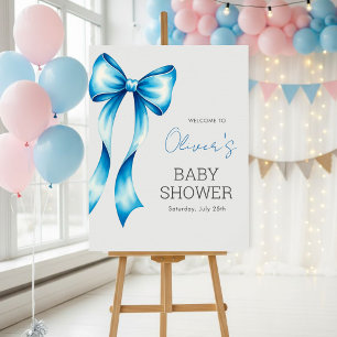 Póster Blue Bow Welcome Sign, Blue Bow Baby Shower