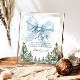 Póster Blue Bow Winter Baby Shower Diaper Raffle