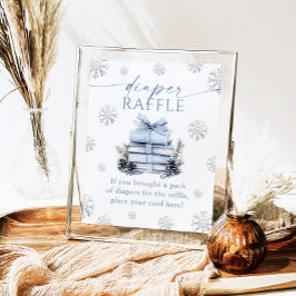 Póster Blue Bow Winter Books Baby Shower Diaper Raffle 
