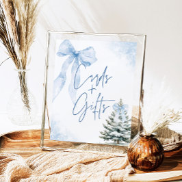 Póster Blue Bow Winter SnowflakeBaby Shower Cards & Gifts