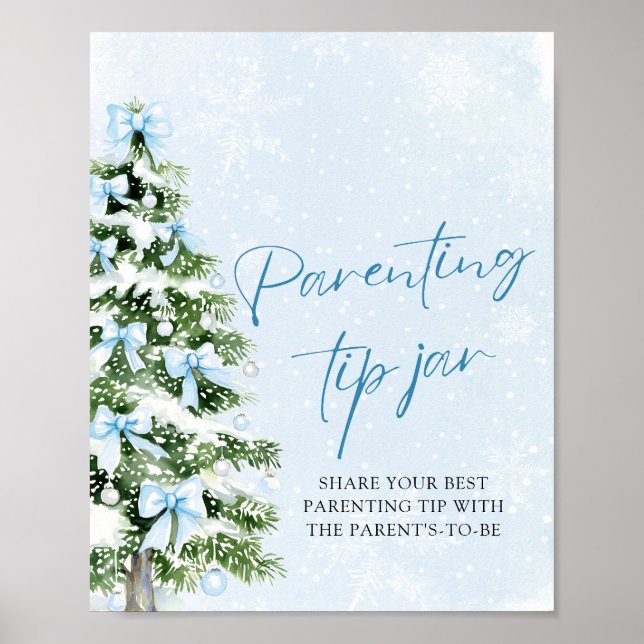 Póster Blue Bows Christmas Tree Parenting Tip Jar Game (Frente)