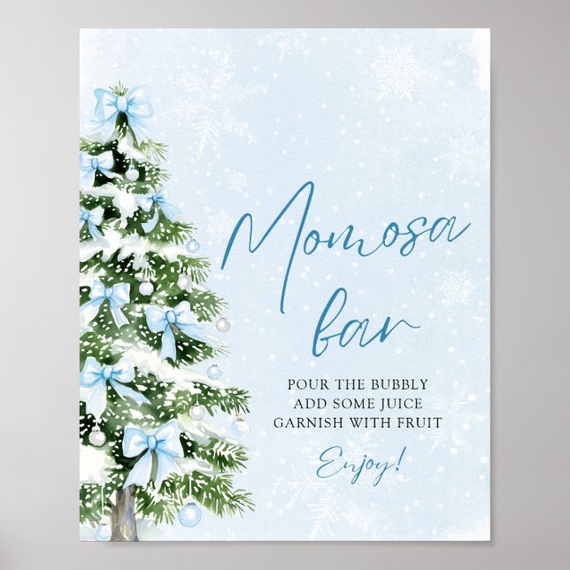 Póster Blue Bows Christmas Tree Snowflake Momosa Bar Sign (Frente)