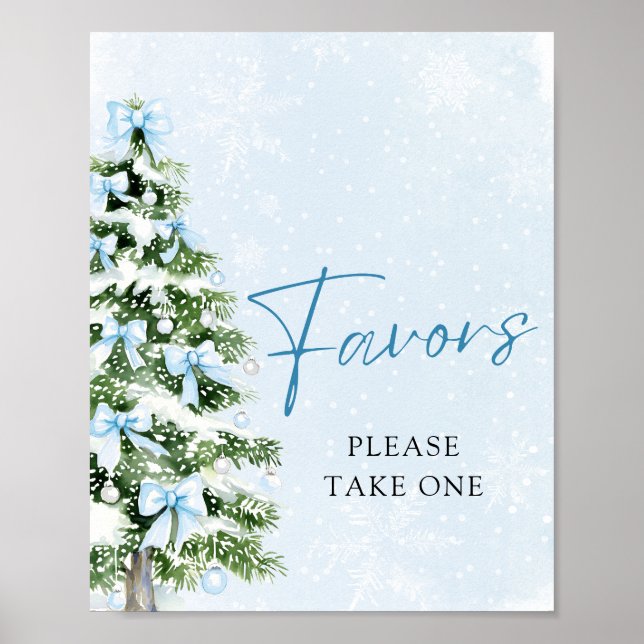 Póster Blue Bows Christmas Tree Winter Baby Shower Favors (Frente)