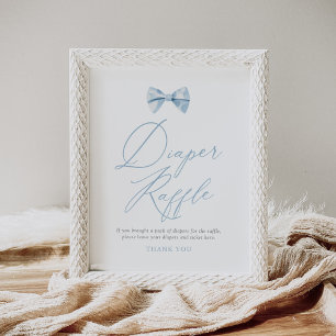 Póster Blue Bowtie Boy Baby Shower Diaper Raffle Rótulo