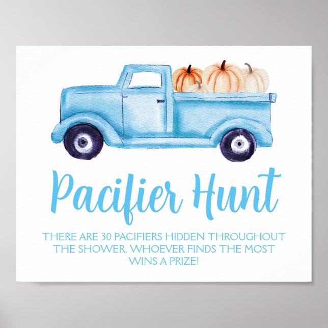 Póster Blue Boy Pumpkin Pacifier Hunt Juego de Baby Showe (Frente)