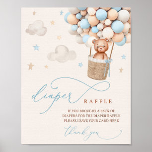 Póster Blue Boy Teddy Bear Baby Shower Diaper Raffle Rótu