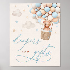 Póster Blue Boy Teddy Bear Baby Shower Diapers & Gift