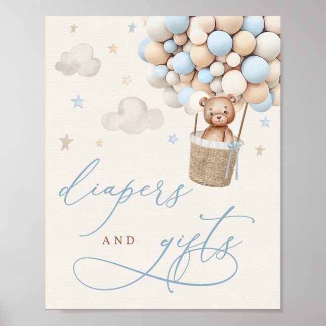 Póster Blue Boy Teddy Bear Baby Shower Diapers & Gift (Frente)
