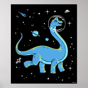 Póster Blue Brachiosaurus Dinos In Space