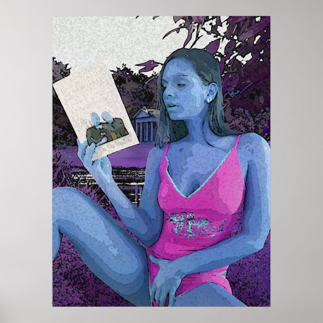 Póster Blue brunette reading a good book (Frente)
