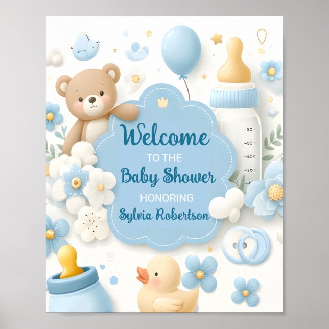 Póster Blue Bundle Joy: Bienvenida a Teddy Bear Boy Showe (Frente)