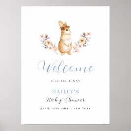 Póster Blue Bunny Wildflower Bienvenida Baby Shower