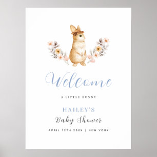Póster Blue Bunny Wildflower Bienvenida Baby Shower 