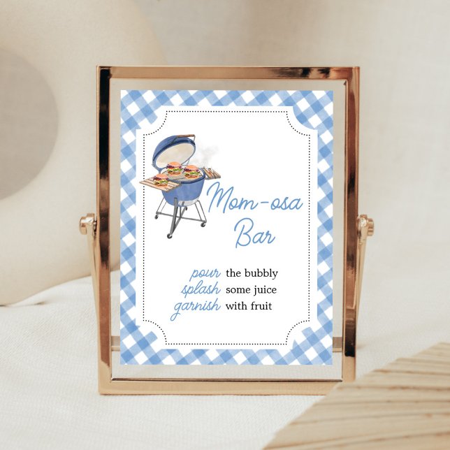 Póster Blue Burger BBQ Baby Shower Mom Osa Bar (Boy Backyard BBQ Baby Shower Mom Osa Bar Sign)