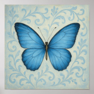 Póster Blue Butterfly y Victorian Scrolls Square
