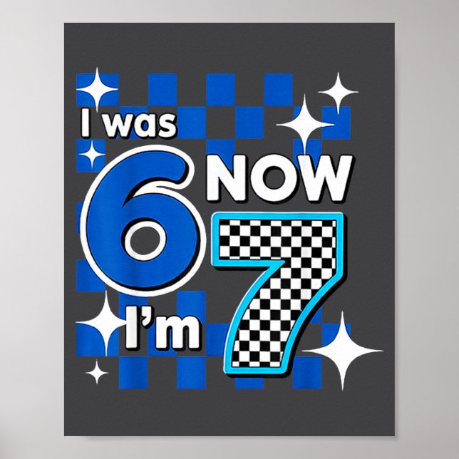 Póster Blue Checkered I Was 6 Now I'm 7 Birthday  (Frente)
