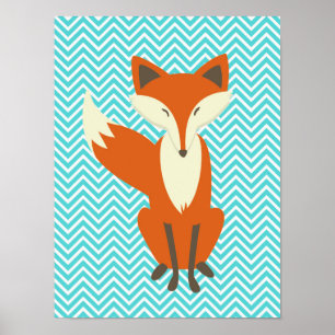Póster Blue Chevron Sly Fox Nursery Art