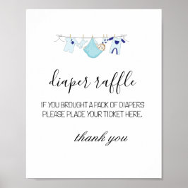 Póster Blue Clothesline Diaper Raffle Ticket Baby Shower
