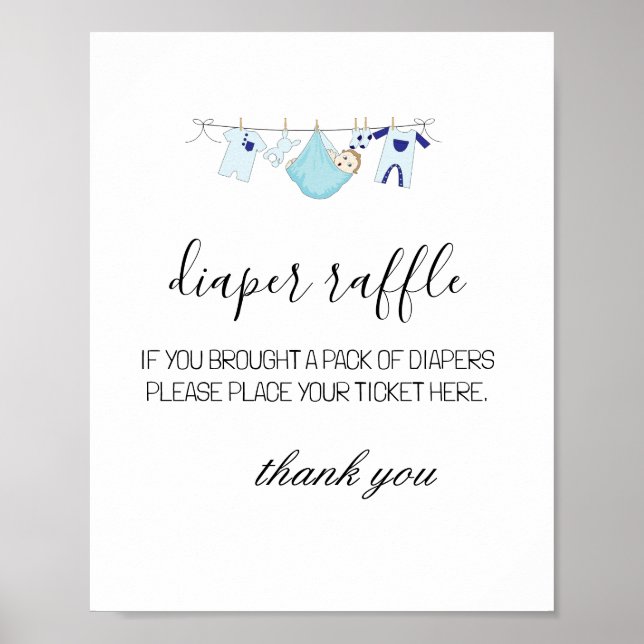 Póster Blue Clothesline Diaper Raffle Ticket Baby Shower (Frente)