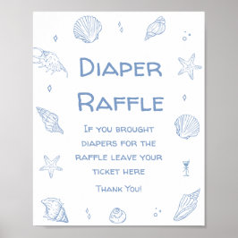 Póster Blue Coastal Beach Baby Shower Diaper Raffle