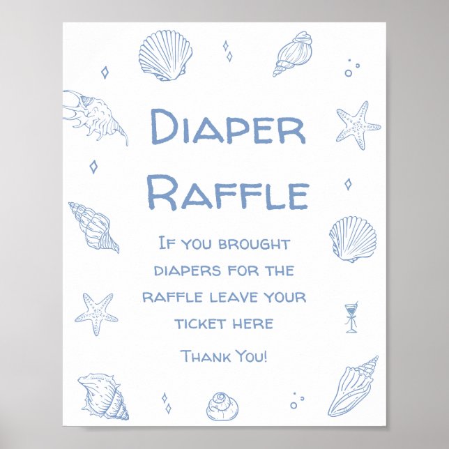 Póster Blue Coastal Beach Baby Shower Diaper Raffle (Frente)