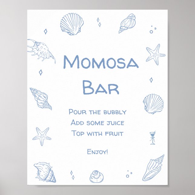 Póster Blue Coastal Beach Baby Shower Momosa Bar (Frente)